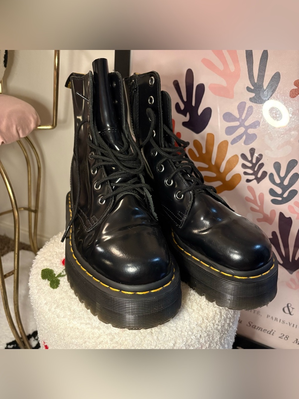Dr. Martens Jadon Black Leather Platform Combat Boots Size 6